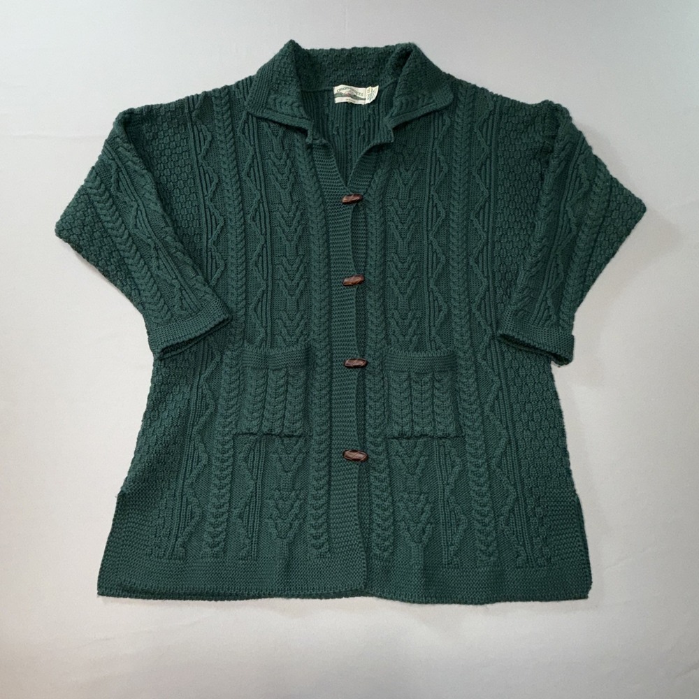 Aran Crafts Wool Cardigan Women's XXL Green Toggle Cable Knit Ireland Sweater